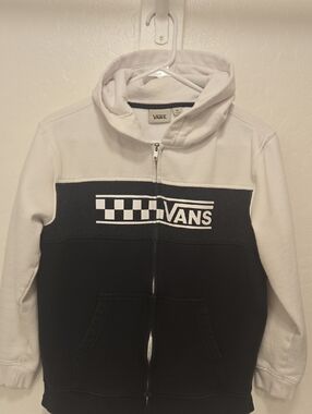 Vans Kids Three-Tone Zip Hoodie in White, Black & Gray